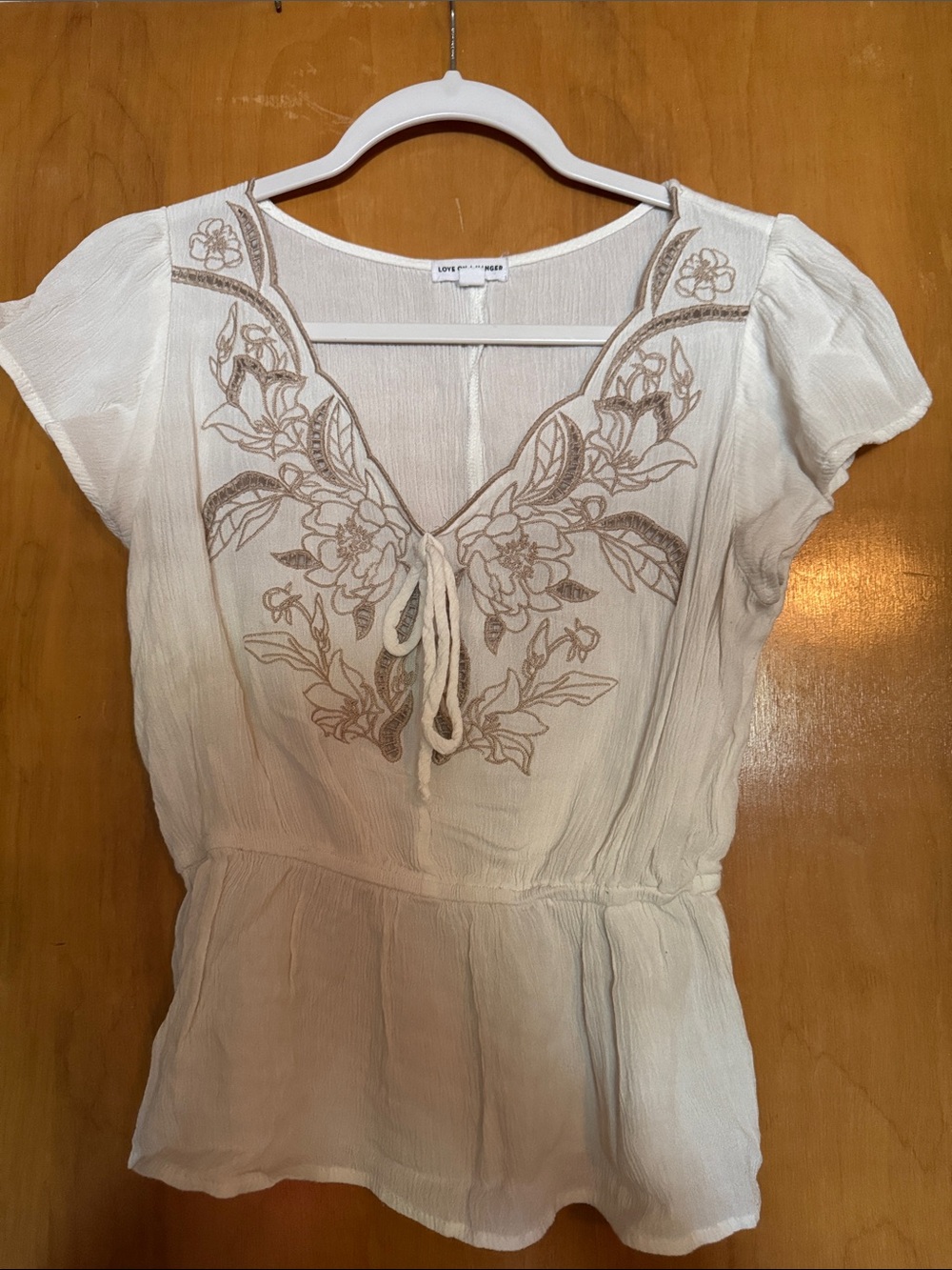 love on a hanger Cream Embroidered Tie-Front Peasant Blouse